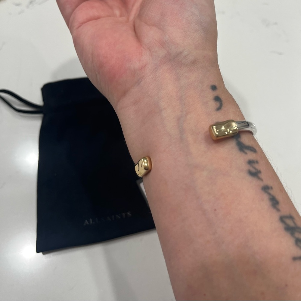 AllSaints Two Tone Skinny Cuff Bracelet - Picture 4 of 6